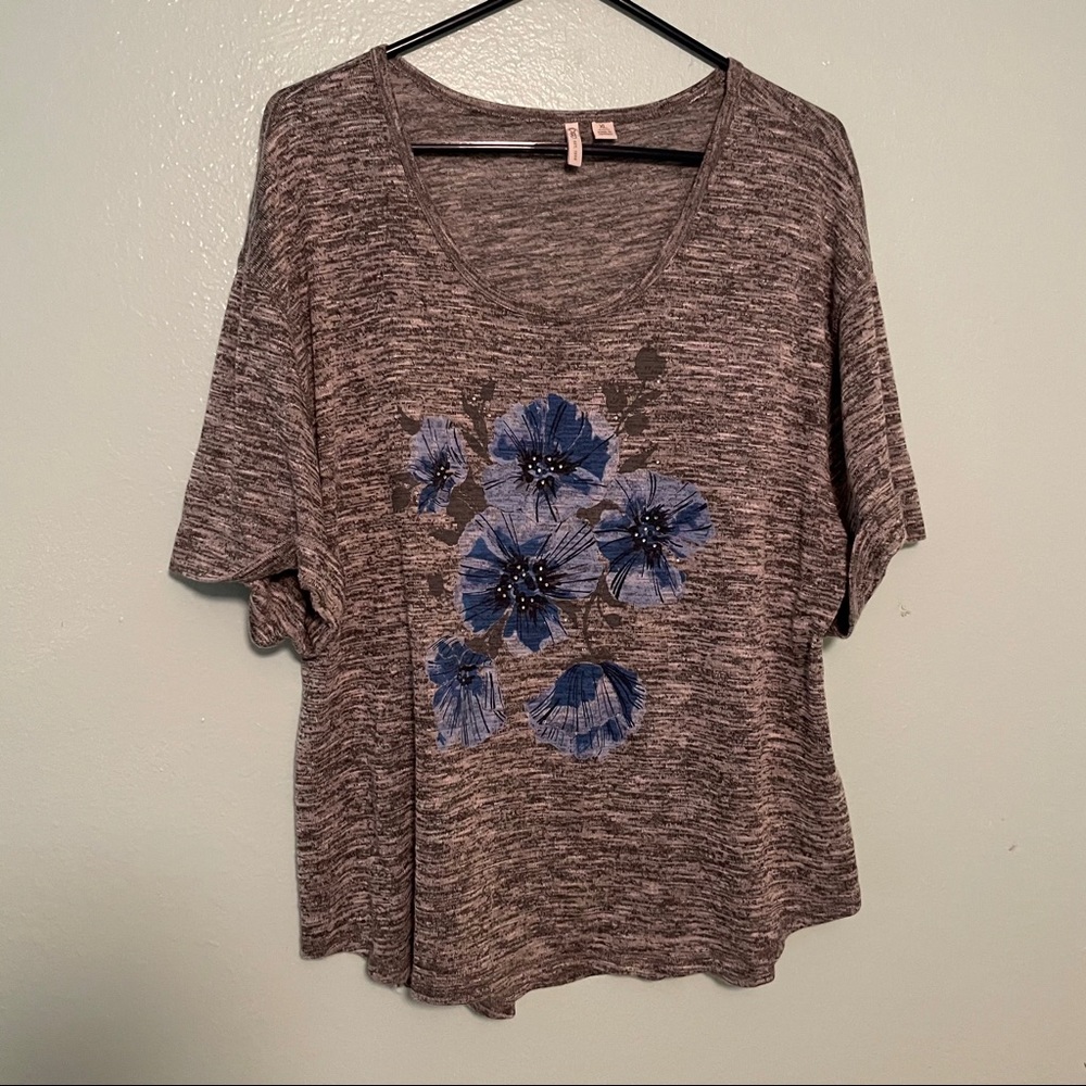 Charcoal grey with blue flowers